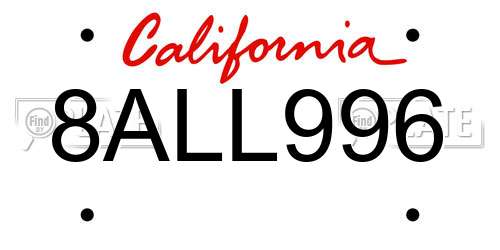 8ALL996 California License Plate