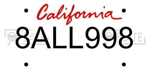 8ALL998 California License Plate