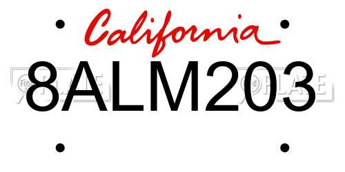 8ALM203 California License Plate