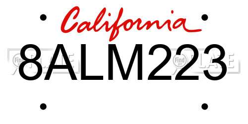 8ALM223 California License Plate