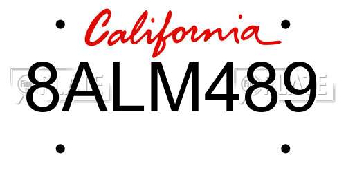 8ALM489 California License Plate