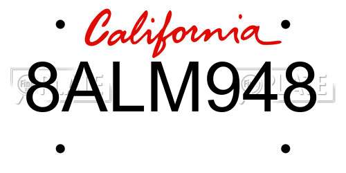 8ALM948 California License Plate