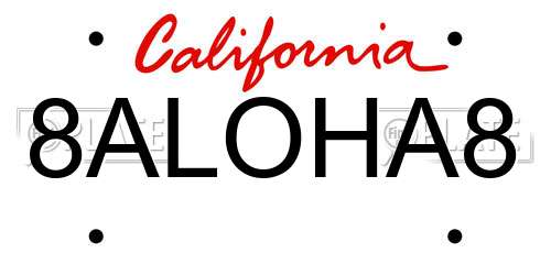 8ALOHA8 California License Plate