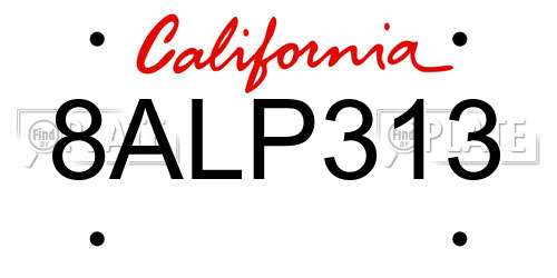 8ALP313 California License Plate