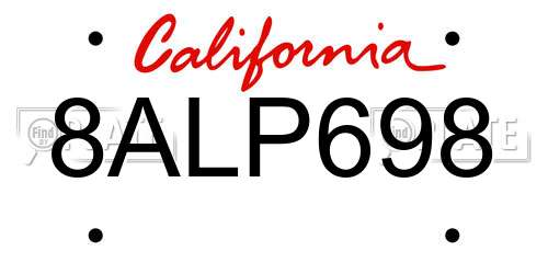 8ALP698 California License Plate