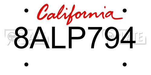 8ALP794 California License Plate