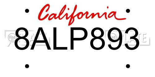 8ALP893 California License Plate