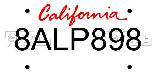 8ALP898 California License Plate