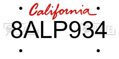 8ALP934 California License Plate