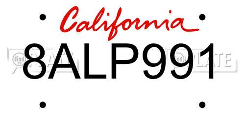 8ALP991 California License Plate