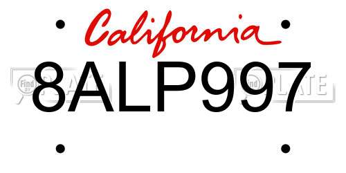 8ALP997 California License Plate