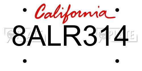 8ALR314 California License Plate