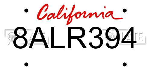 8ALR394 California License Plate