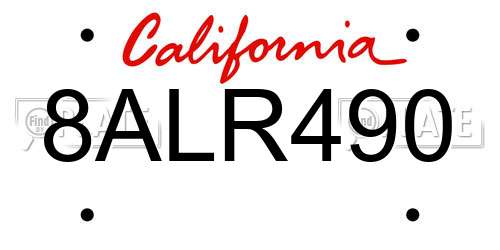 8ALR490 California License Plate
