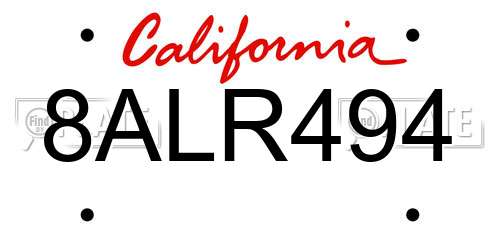 8ALR494 California License Plate