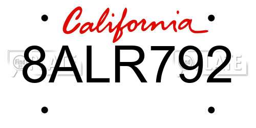 8ALR792 California License Plate