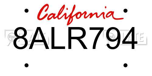 8ALR794 California License Plate