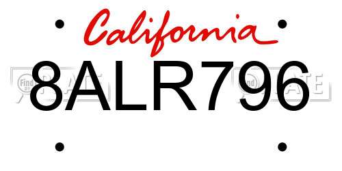 8ALR796 California License Plate
