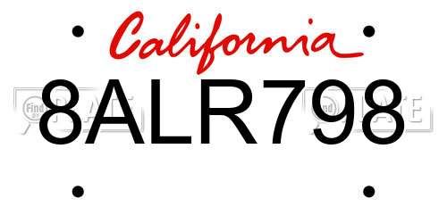 8ALR798 California License Plate