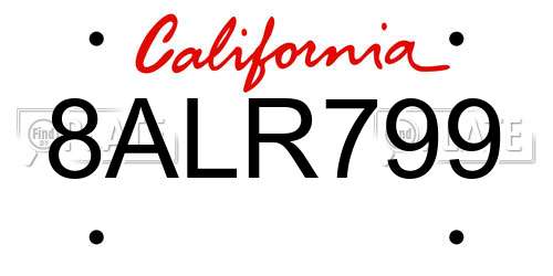 8ALR799 California License Plate