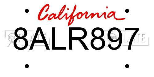 8ALR897 California License Plate