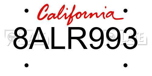8ALR993 California License Plate