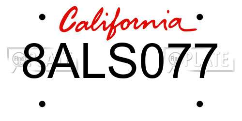 8ALS077 California License Plate