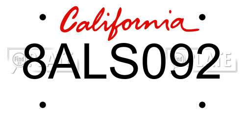 8ALS092 California License Plate