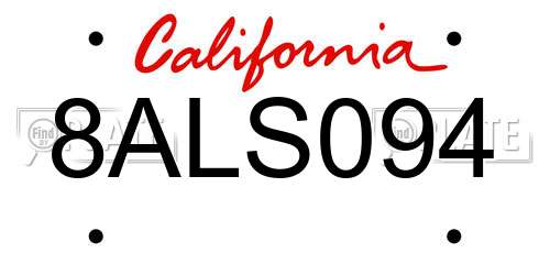 8ALS094 California License Plate