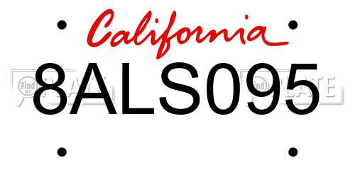8ALS095 California License Plate