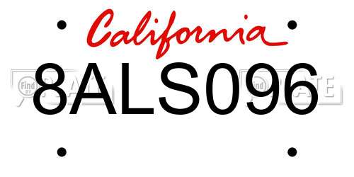 8ALS096 California License Plate