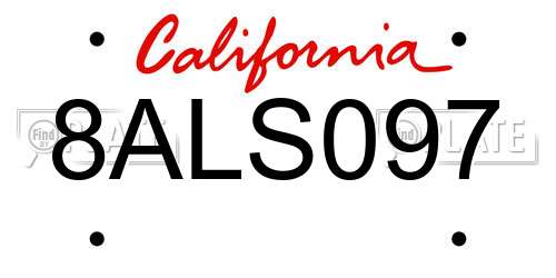 8ALS097 California License Plate