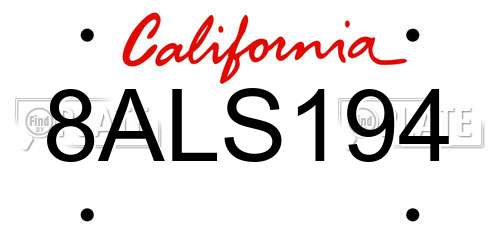 8ALS194 California License Plate