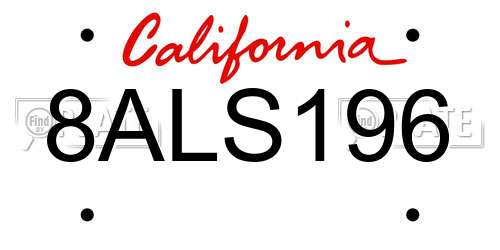 8ALS196 California License Plate