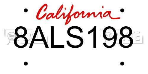 8ALS198 California License Plate