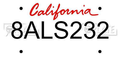 8ALS232 California License Plate