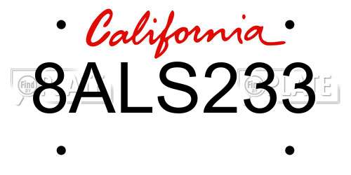 8ALS233 California License Plate