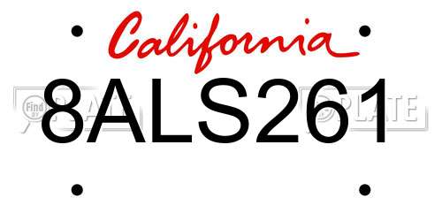 8ALS261 California License Plate