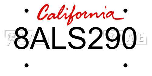 8ALS290 California License Plate