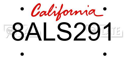 8ALS291 California License Plate