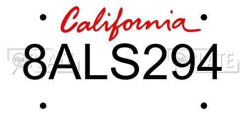 8ALS294 California License Plate