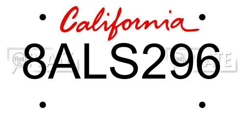 8ALS296 California License Plate