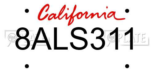 8ALS311 California License Plate