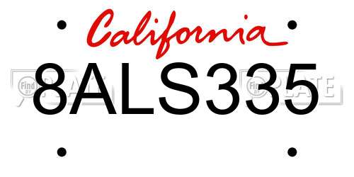 8ALS335 California License Plate
