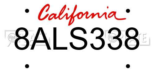 8ALS338 California License Plate