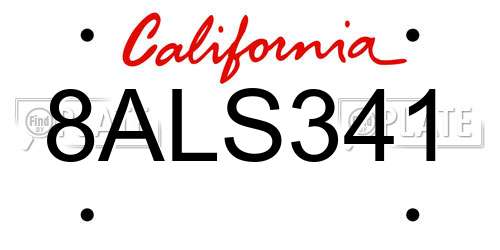 8ALS341 California License Plate