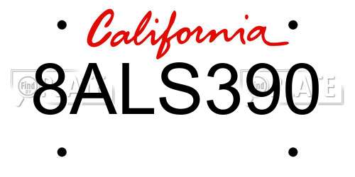 8ALS390 California License Plate