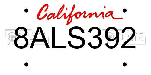 8ALS392 California License Plate