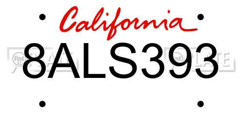 8ALS393 California License Plate