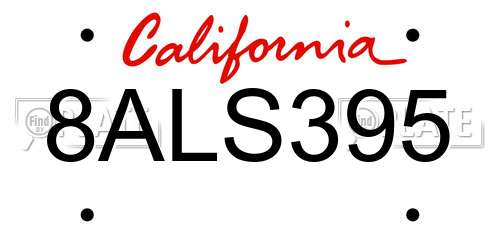 8ALS395 California License Plate